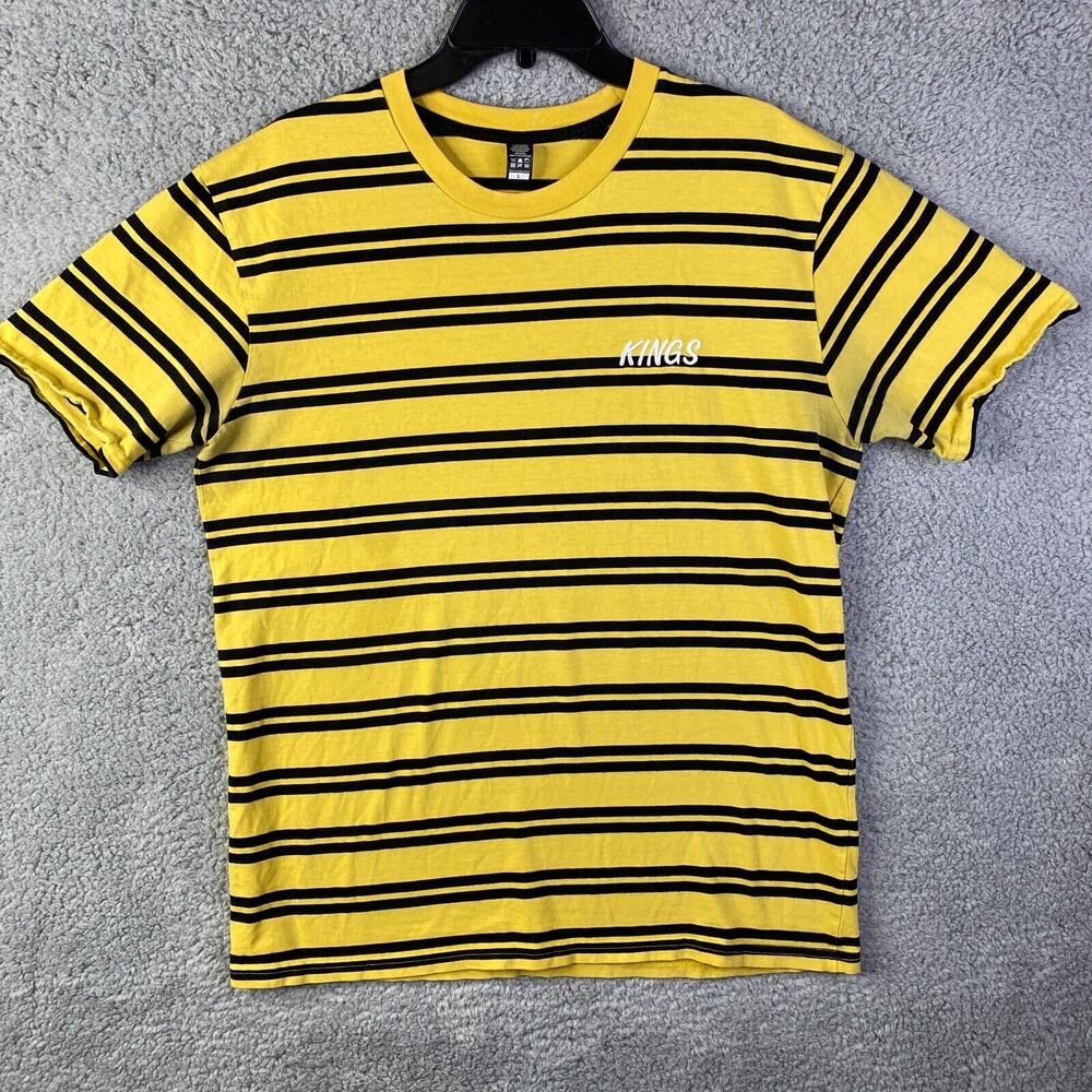KINGS T-Shirt Mens  Embroidered Logo Short Sleeve Size L Striped Yellow Black